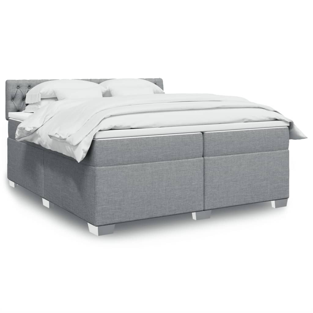 Cama com molas/colchão 200x200 cm tecido cinza-claro