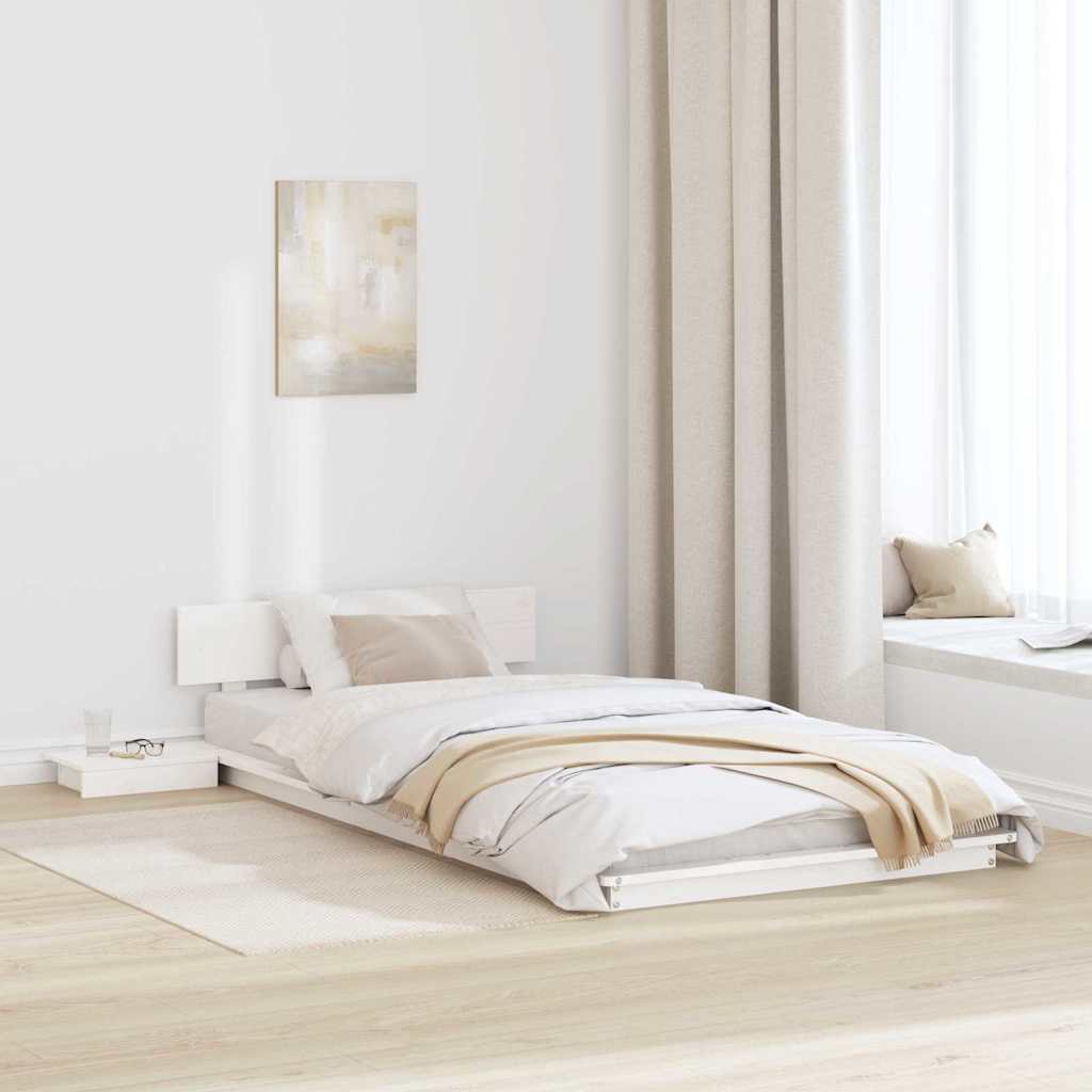 Estrutura da cama com cabeceira branco 100 x 200 cm madeira
