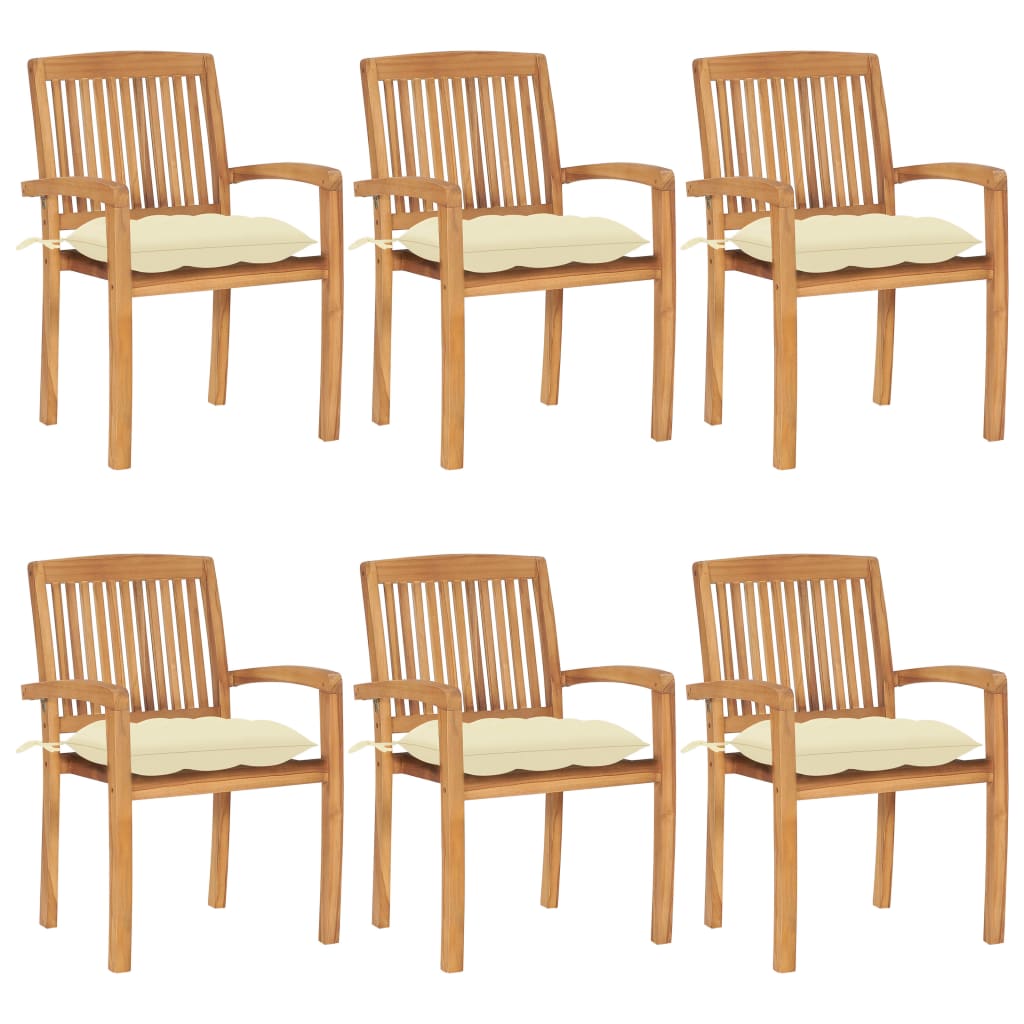 Cadeiras de jardim empiháveis c/ almofadões 6 pcs teca maciça