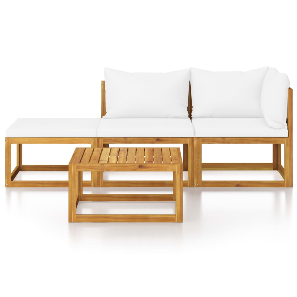 4 Pcs conj. lounge jardim c/ almofadões cor creme acácia maciça