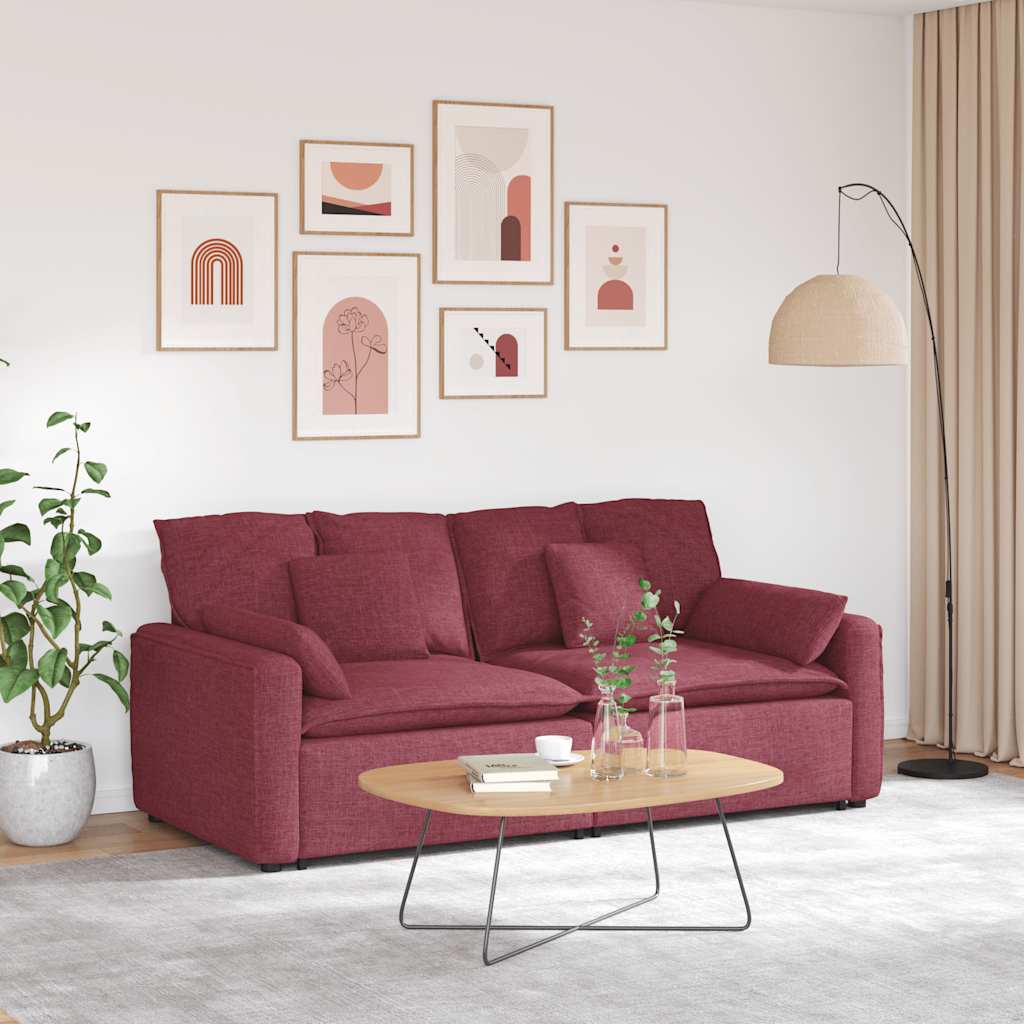 Sofá modular com almofadas vermelho tinto
