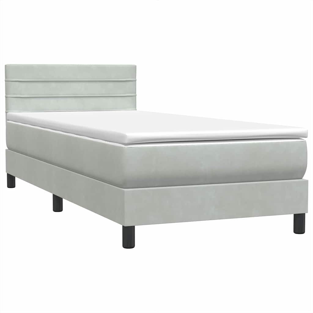 Cama com molas/colchão cinzento-claro 80x220 cm veludo