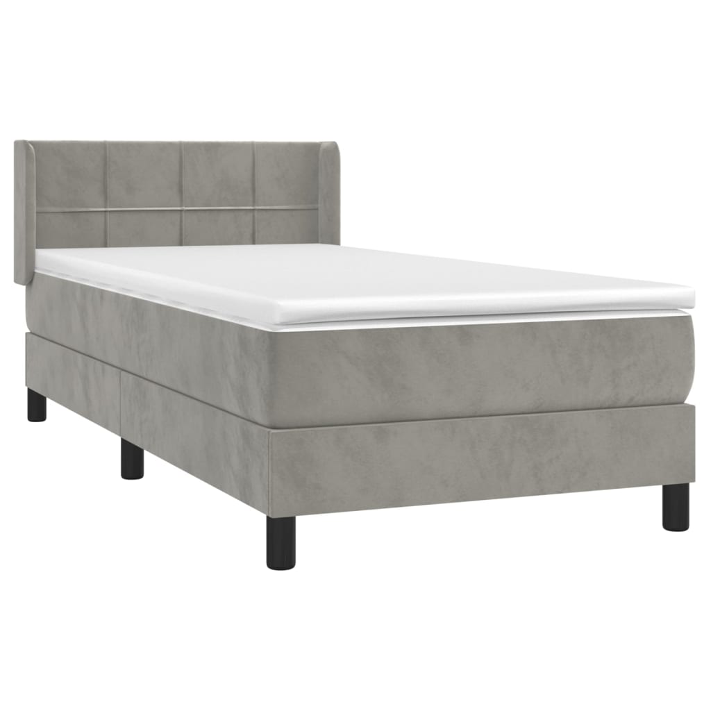 Cama com molas/colchão 90x200 cm veludo cinza-claro
