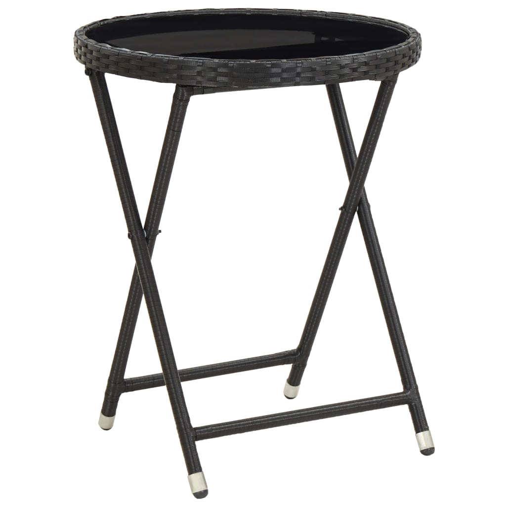 3 Pcs conjunto de bistrô com almofadões vime PE/vidro preto