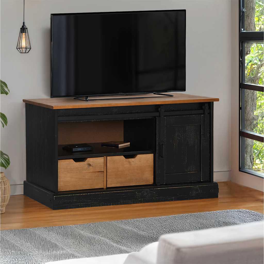 Armário para TV halden com porta de correr madeira maciça preto