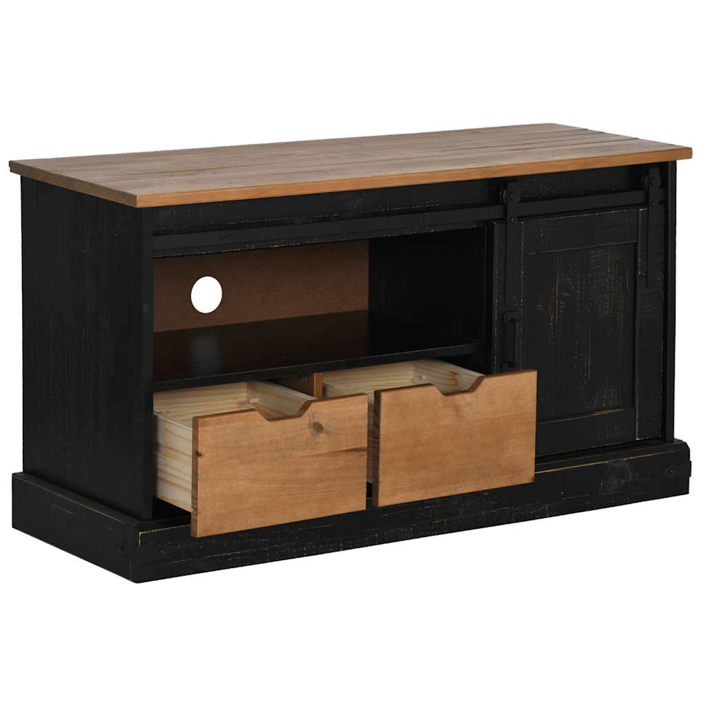 Armário para TV halden com porta de correr madeira maciça preto