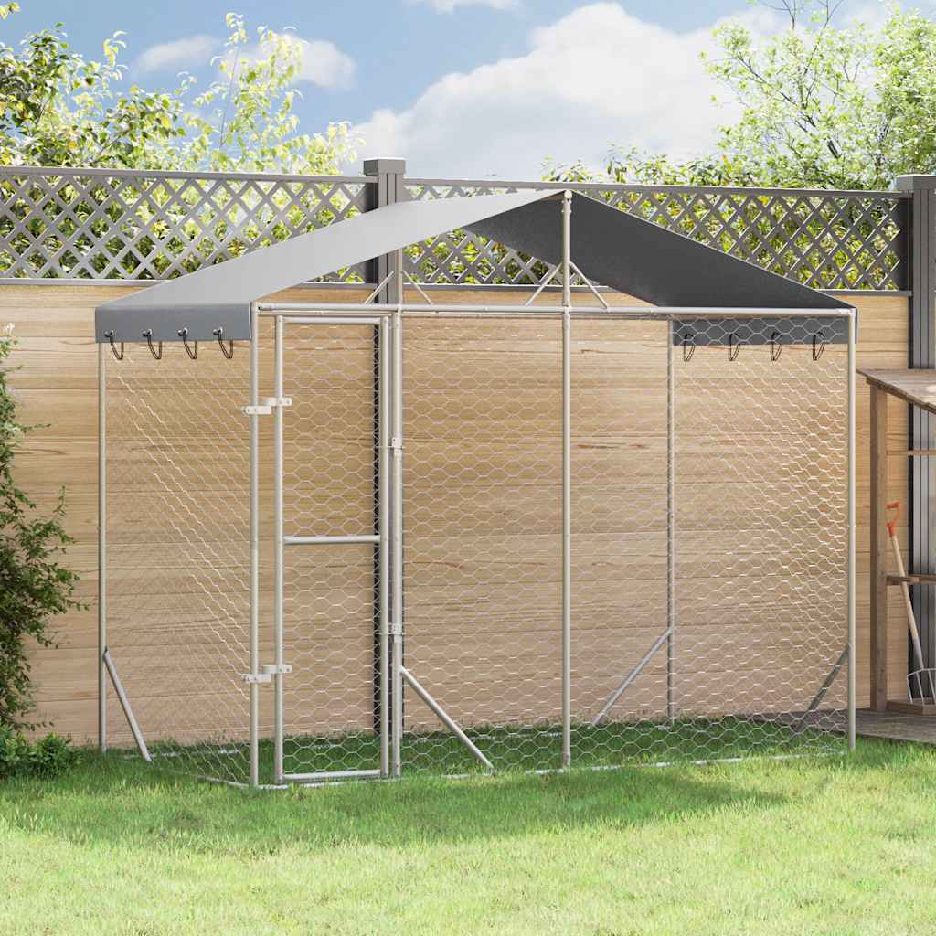 Canil de exterior com teto 3x1,5x2,5 m aço galvanizado prateado