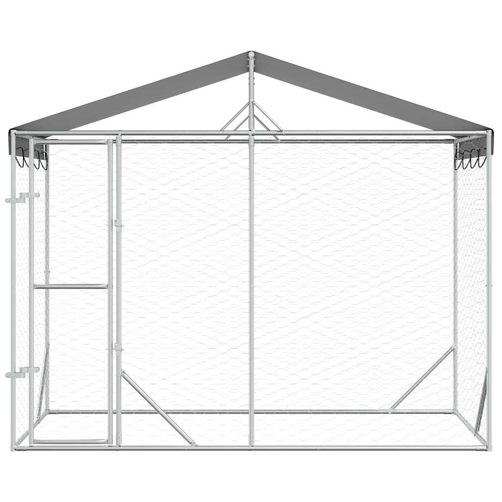 Canil de exterior com teto 3x1,5x2,5 m aço galvanizado prateado