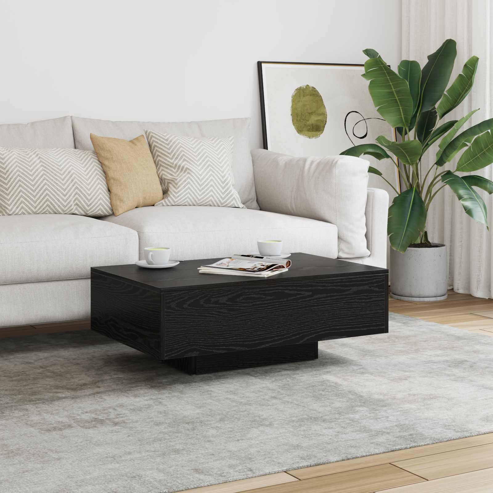 Mesa de centro carvalho preto 85 x 55 x 31 cm