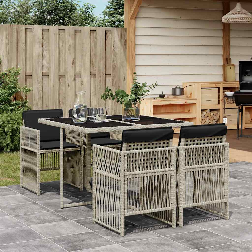 5 Pcs conjunto de jantar p/ jardim c/ almofadões cinzento claro