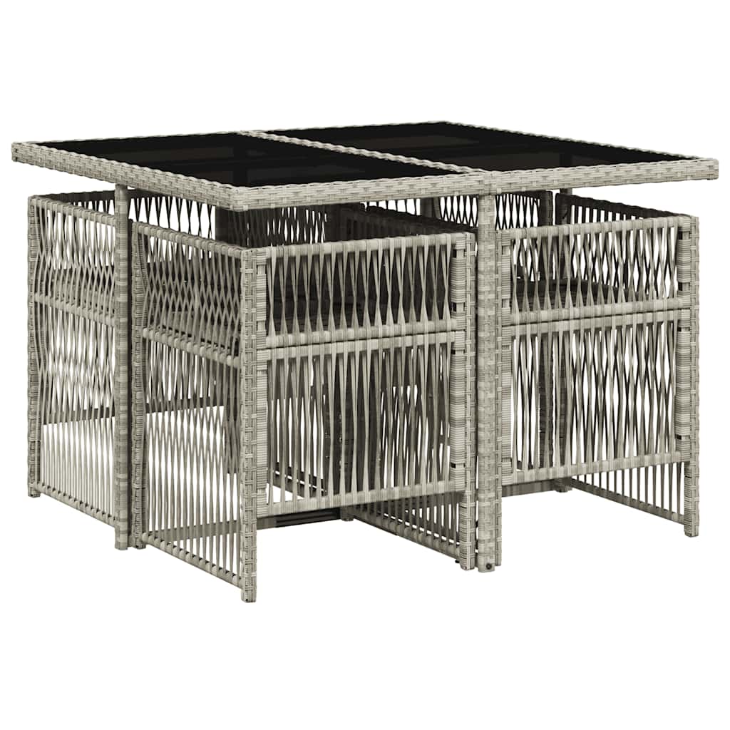 5 Pcs conjunto de jantar p/ jardim c/ almofadões cinzento claro