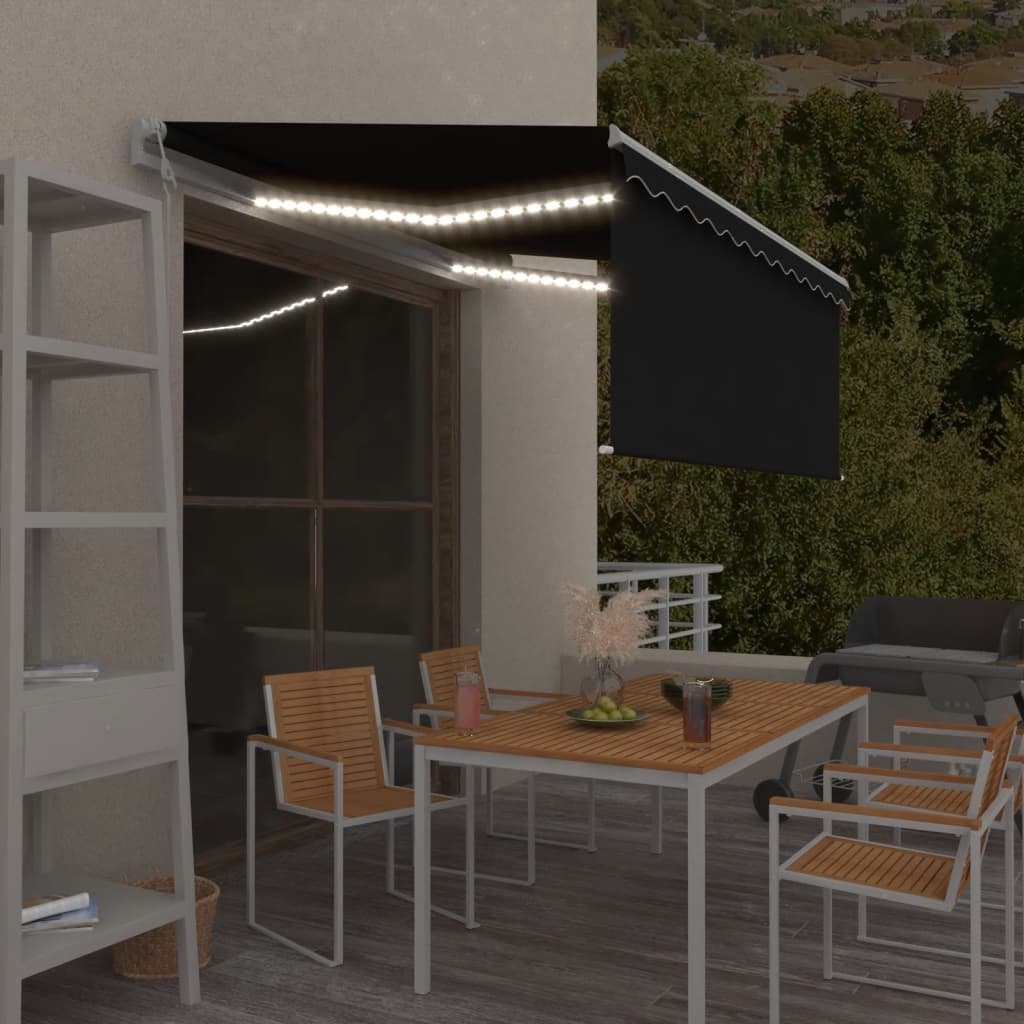 Toldo automático c/ estore/LED/sensor de vento 3x2,5m antracite