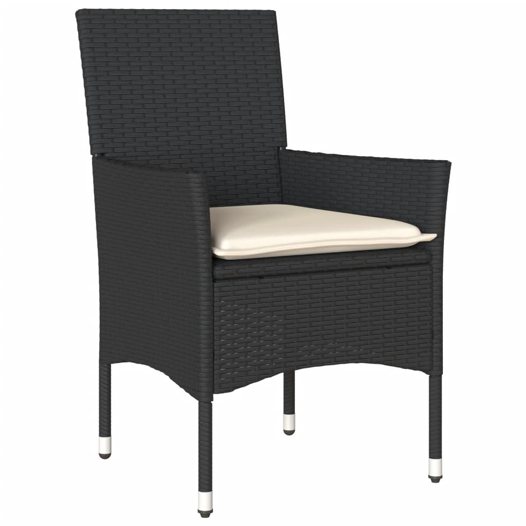 5 Pcs conjunto jantar jardim c/ almofadões vime PE/vidro preto