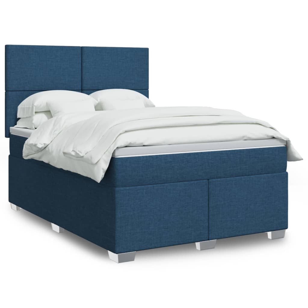 Cama com molas/colchão 140x200 cm tecido azul