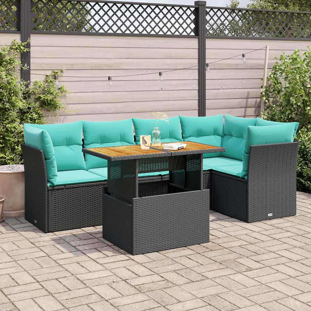 6 Pcs conjunto sofás de jardim c/ almofadões vime PE preto