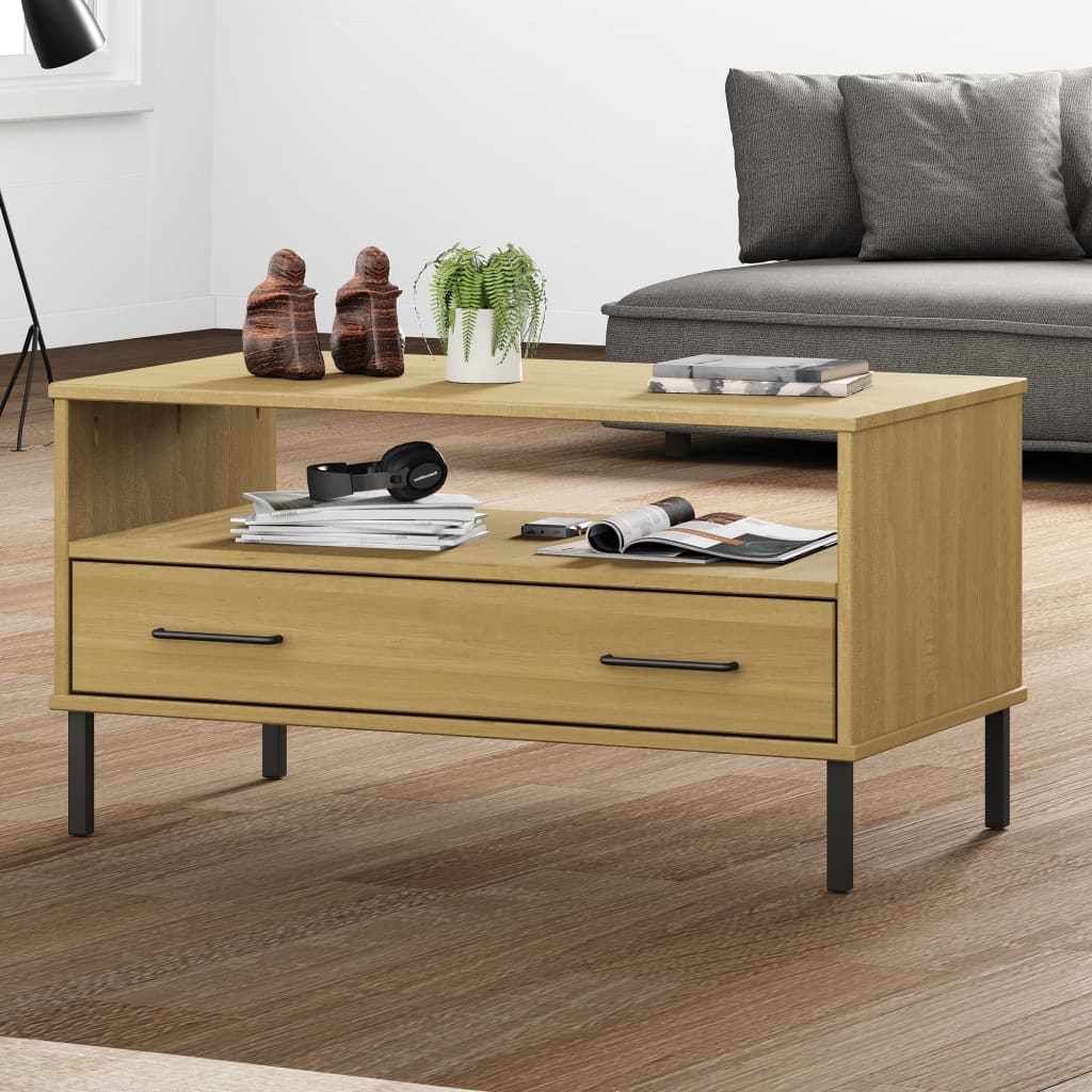 Mesa centro c/ pernas de metal 85x50x45cm oslo madeira castanho