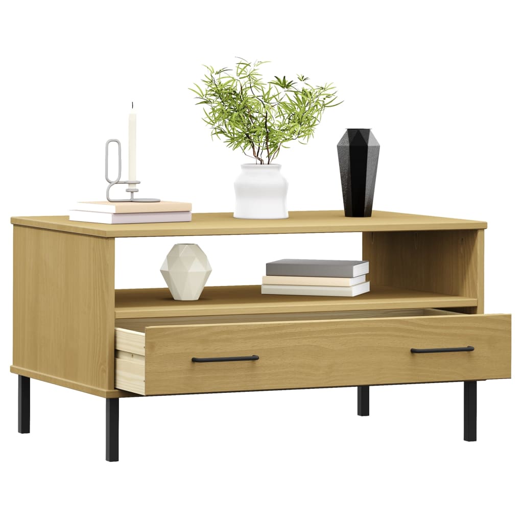 Mesa centro c/ pernas de metal 85x50x45cm oslo madeira castanho