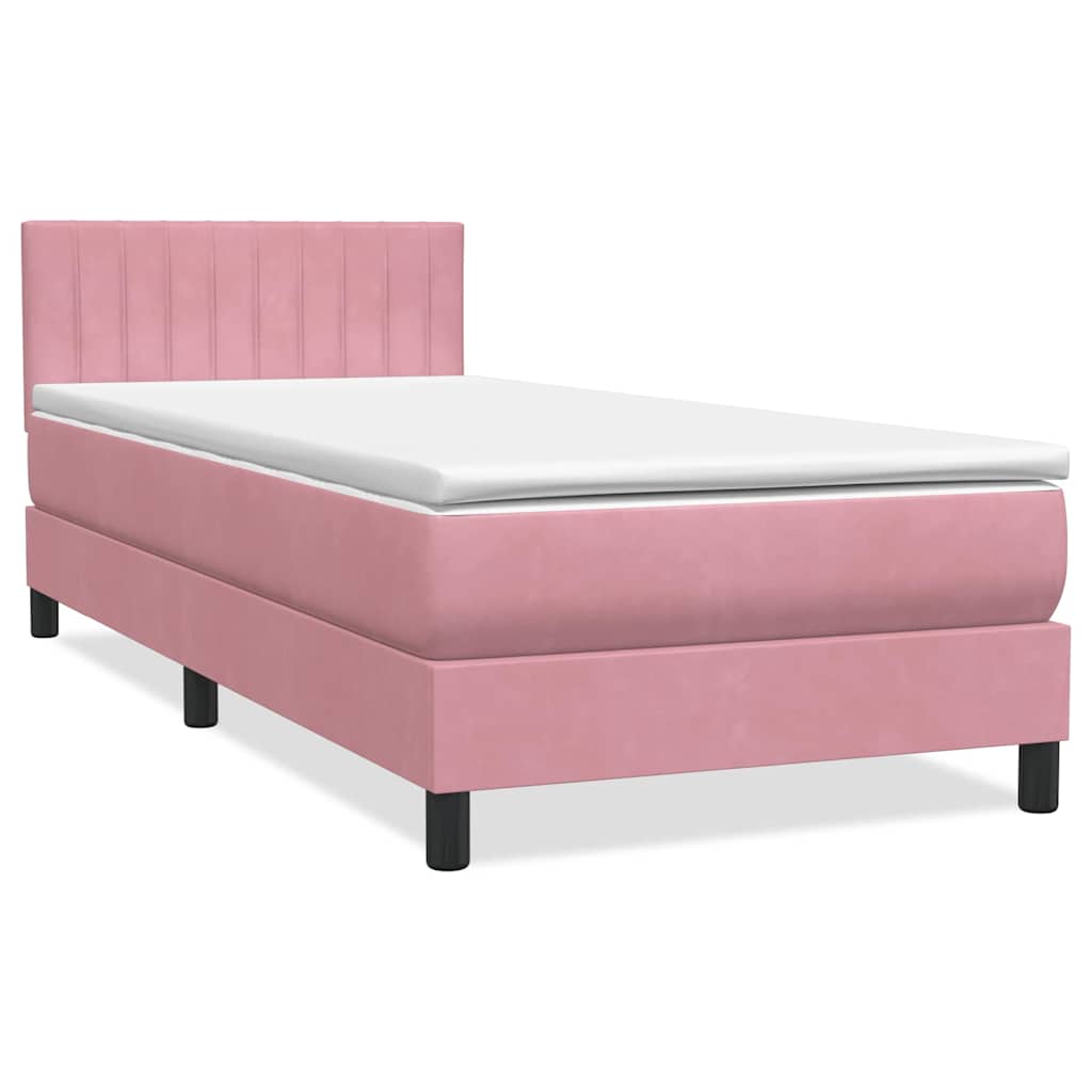 Cama box spring c/ colchão e LED 80x220 cm veludo rosa