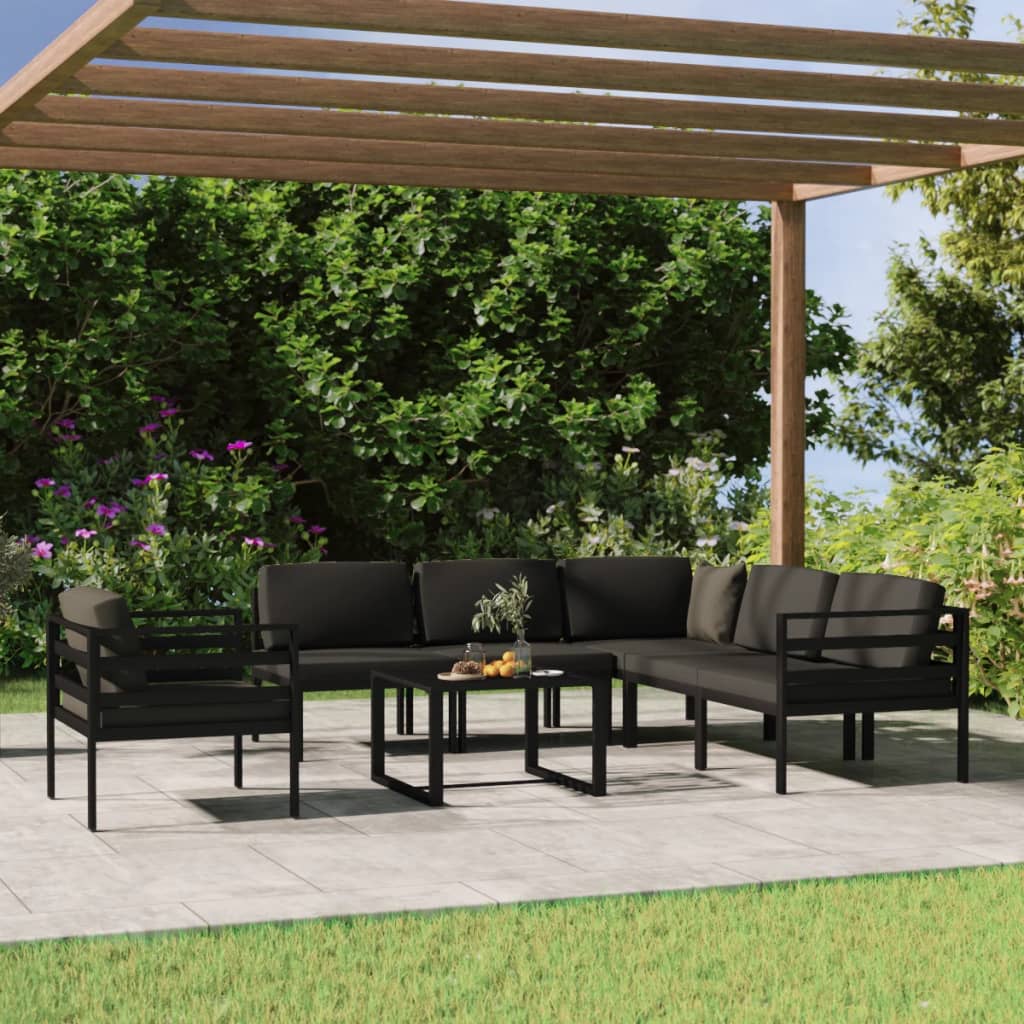 7 Pcs conjunto lounge jardim com almofadões alumínio antracite