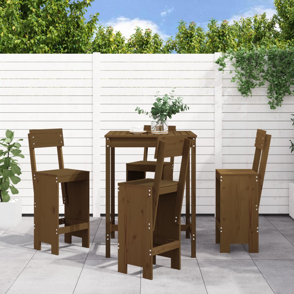 5 Pcs conj. de bar p/ jardim madeira pinho maciça castanho-mel