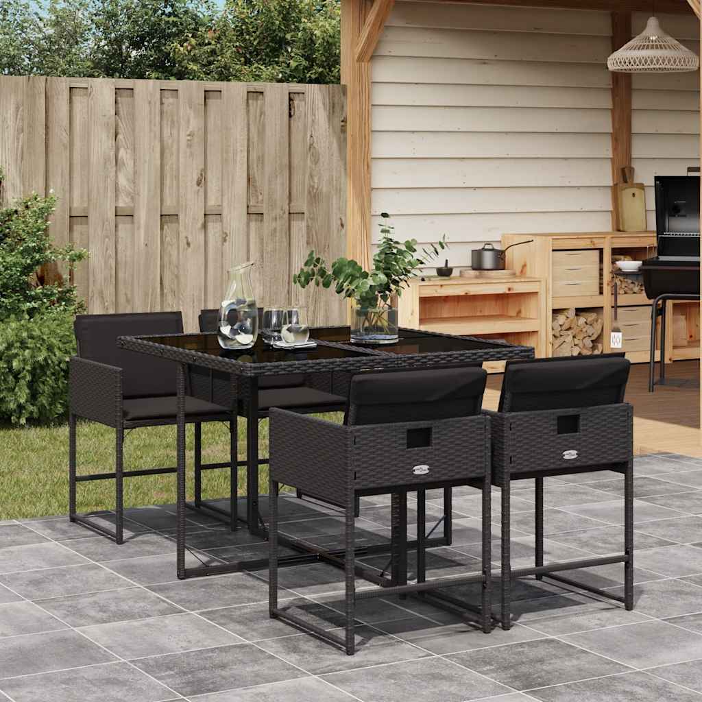 5 Pcs conjunto de jantar p/ jardim c/ almofadões vime PE preto