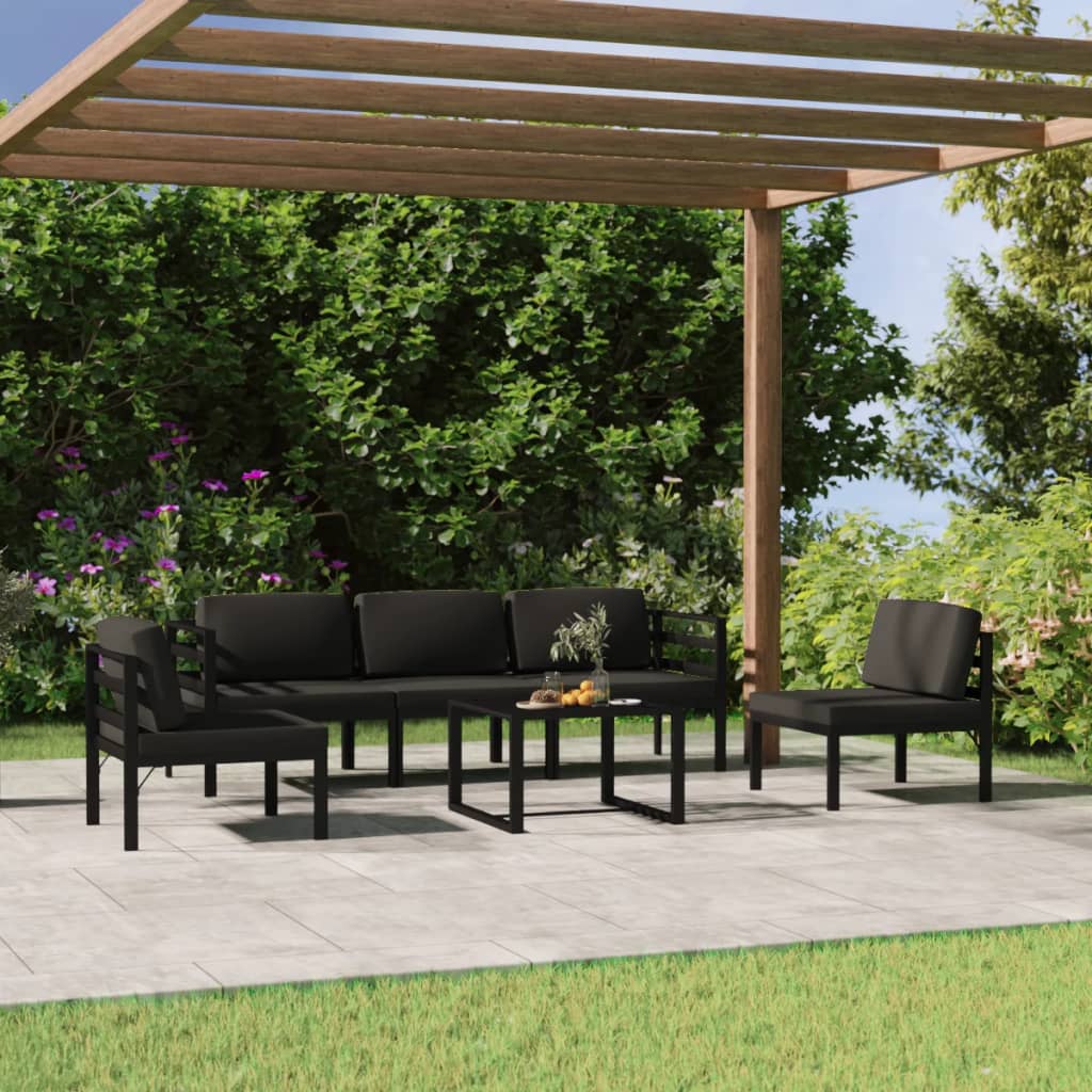 6 Pcs conjunto lounge jardim com almofadões alumínio antracite