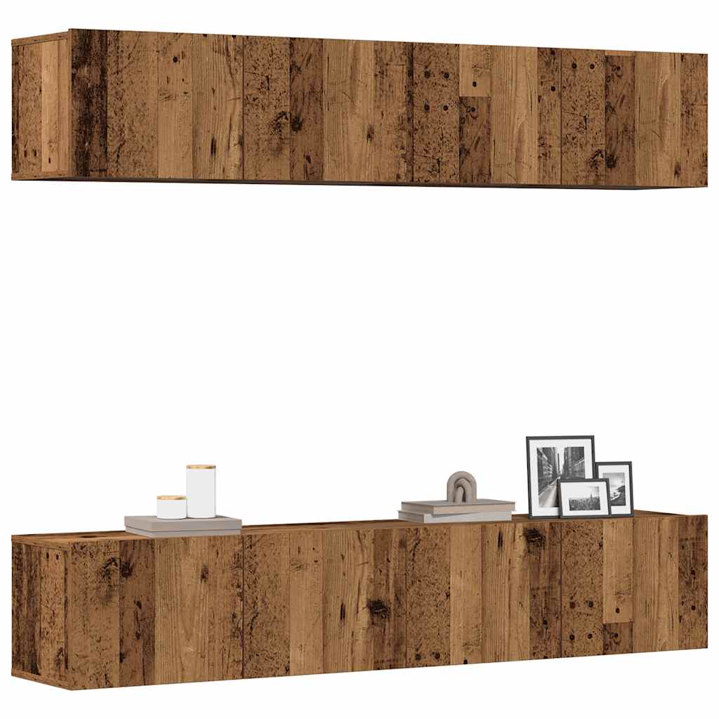 Armários de TV montados na parede 4 pcs madeira velha
