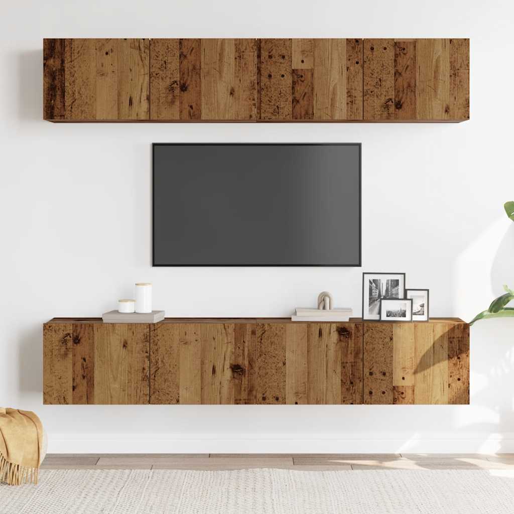 Armários de TV montados na parede 4 pcs madeira velha