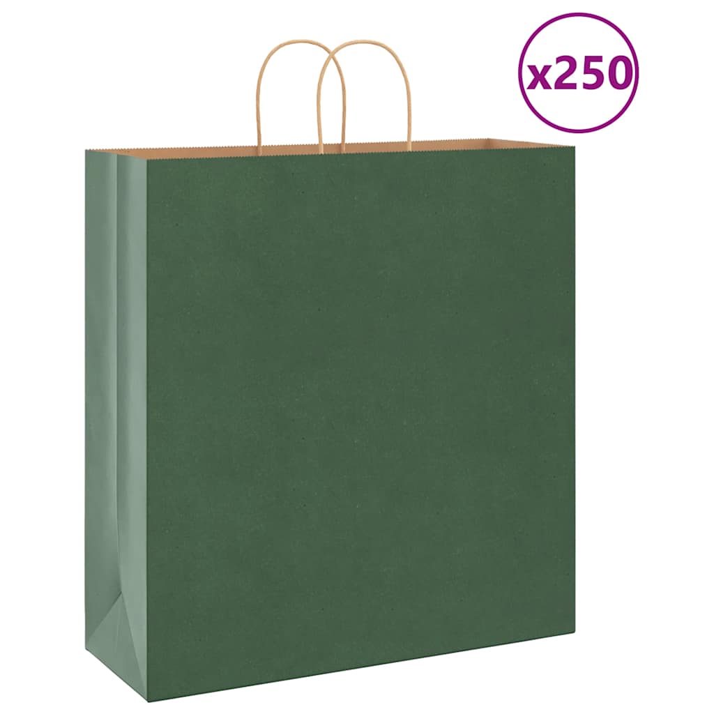 Sacos de papel 250 unid com alças verde 45x17x48 cm