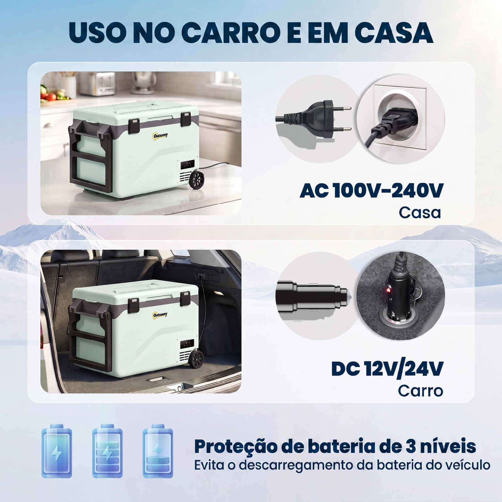Frigorífico portátil elétrico 42,5l com compressor controlo por app rodas alça barra -20℃ a 20℃ e suporte para telemóvel verde
