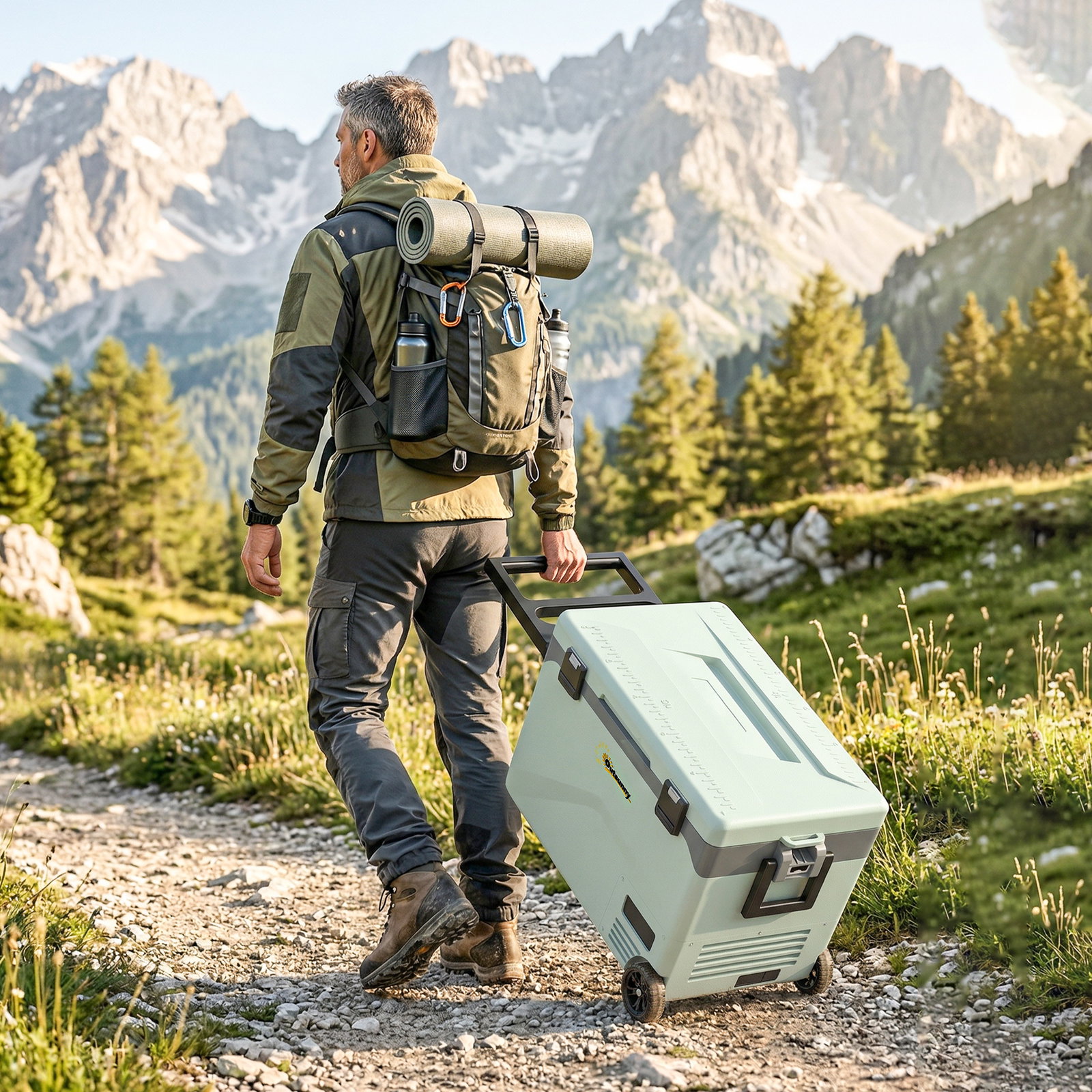 Frigorífico portátil elétrico 42,5l com compressor controlo por app rodas alça barra -20℃ a 20℃ e suporte para telemóvel verde