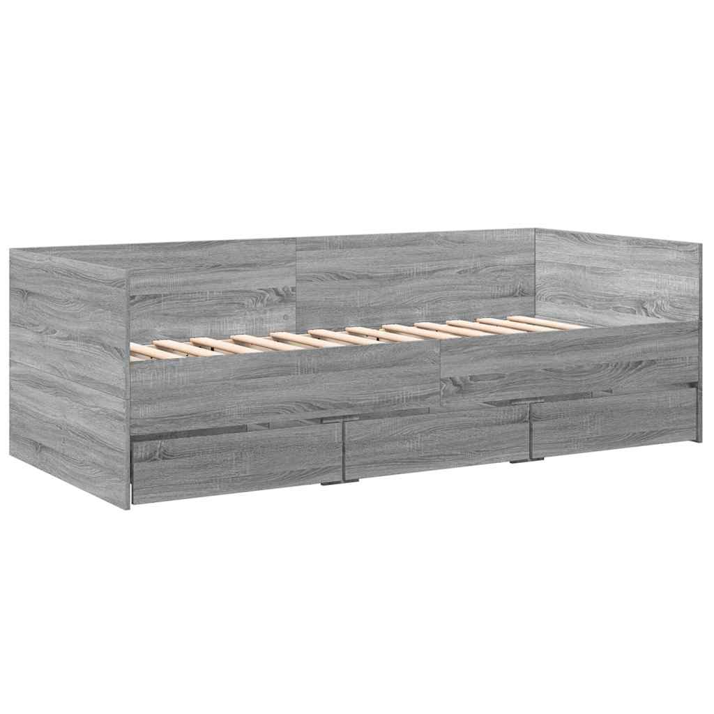 Sofá-cama com gavetas sem colchão 90x200 cm cinzento sonoma