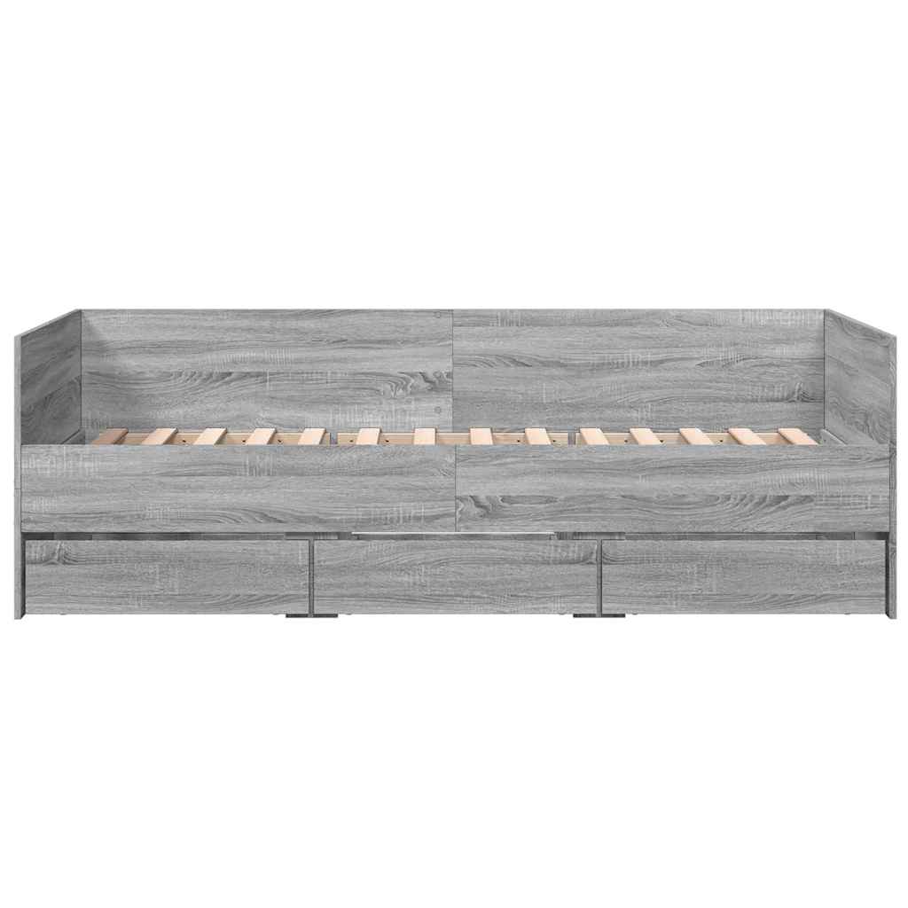 Sofá-cama com gavetas sem colchão 90x200 cm cinzento sonoma