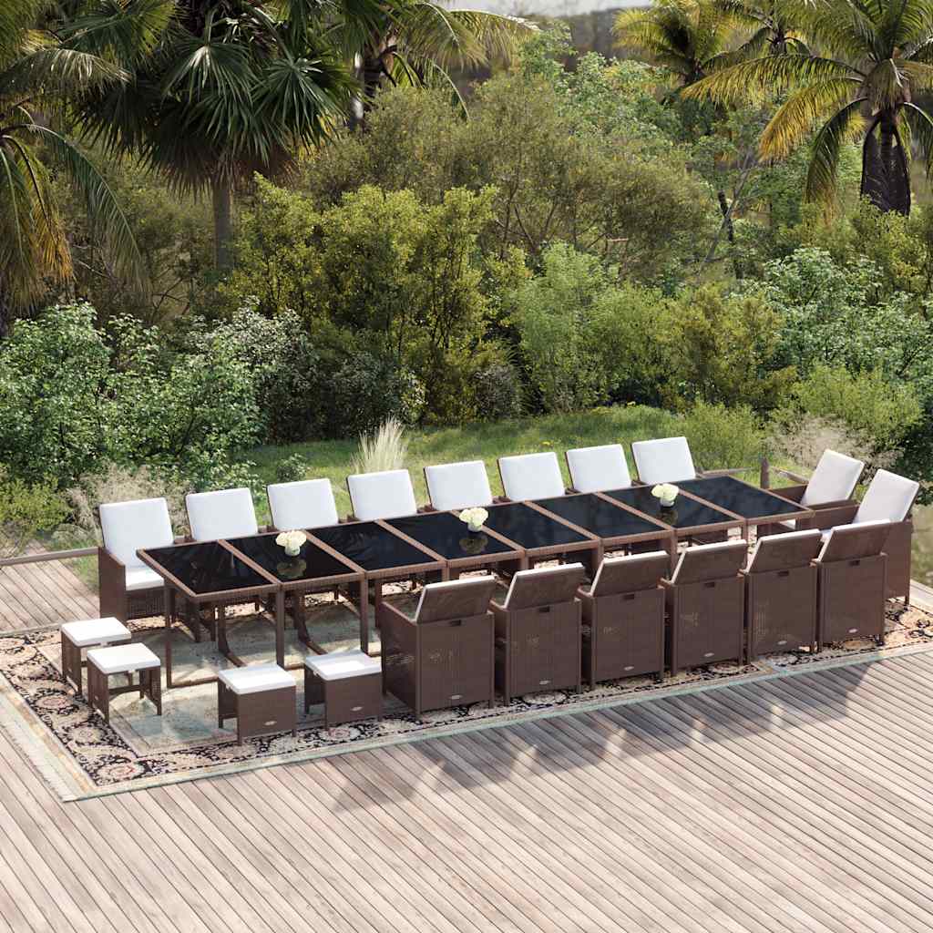 21 Pcs conjunto jantar p/ jardim c/ almofadões vime PE castanho