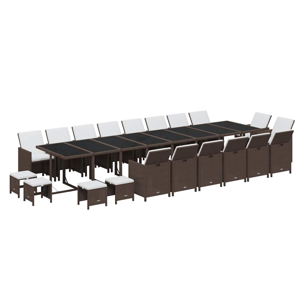 21 Pcs conjunto jantar p/ jardim c/ almofadões vime PE castanho