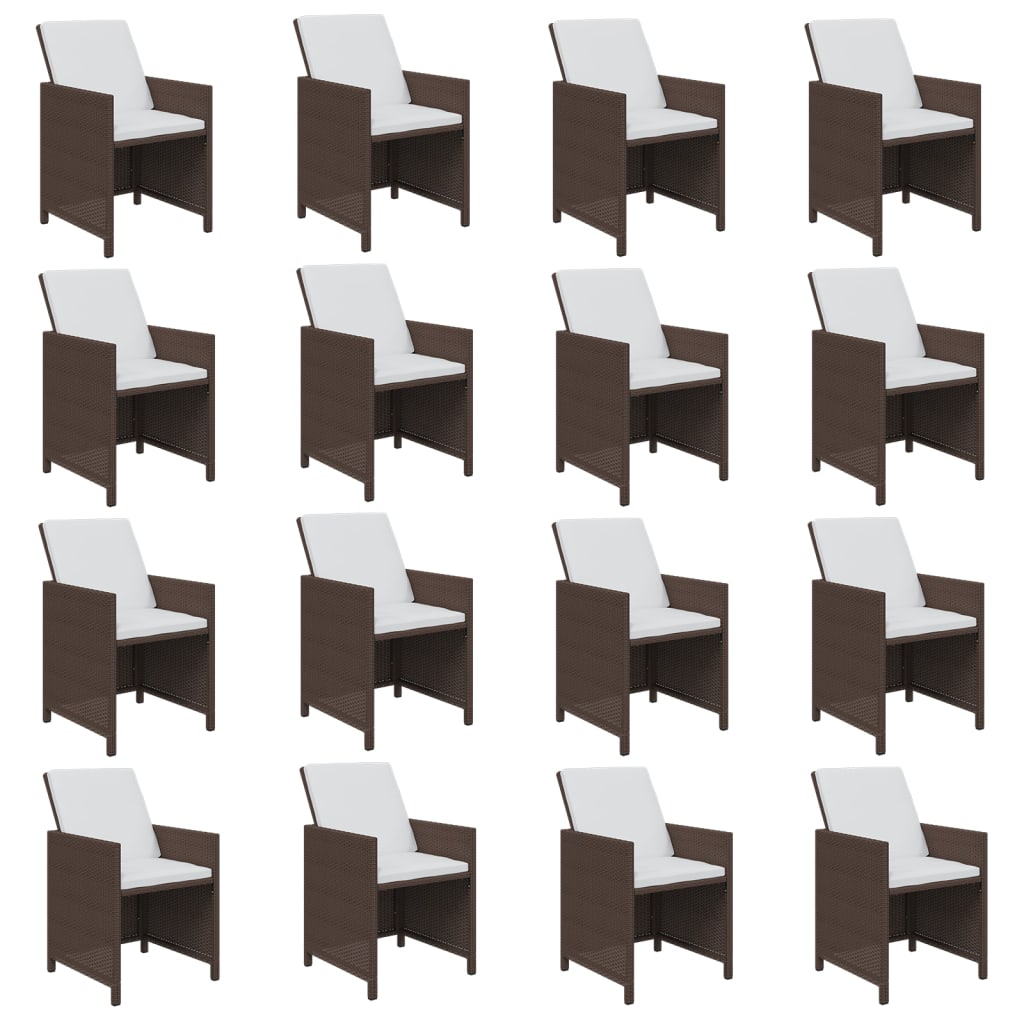 21 Pcs conjunto jantar p/ jardim c/ almofadões vime PE castanho