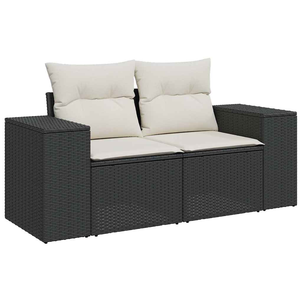 10 Pcs conjunto sofás de jardim c/ almofadões vime PE preto