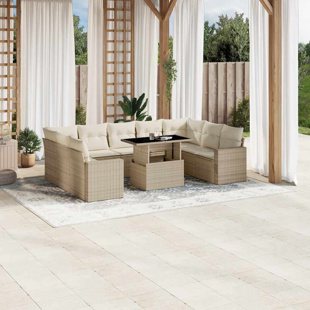 10 Pcs conjunto de sofás p/ jardim com almofadões vime PE bege