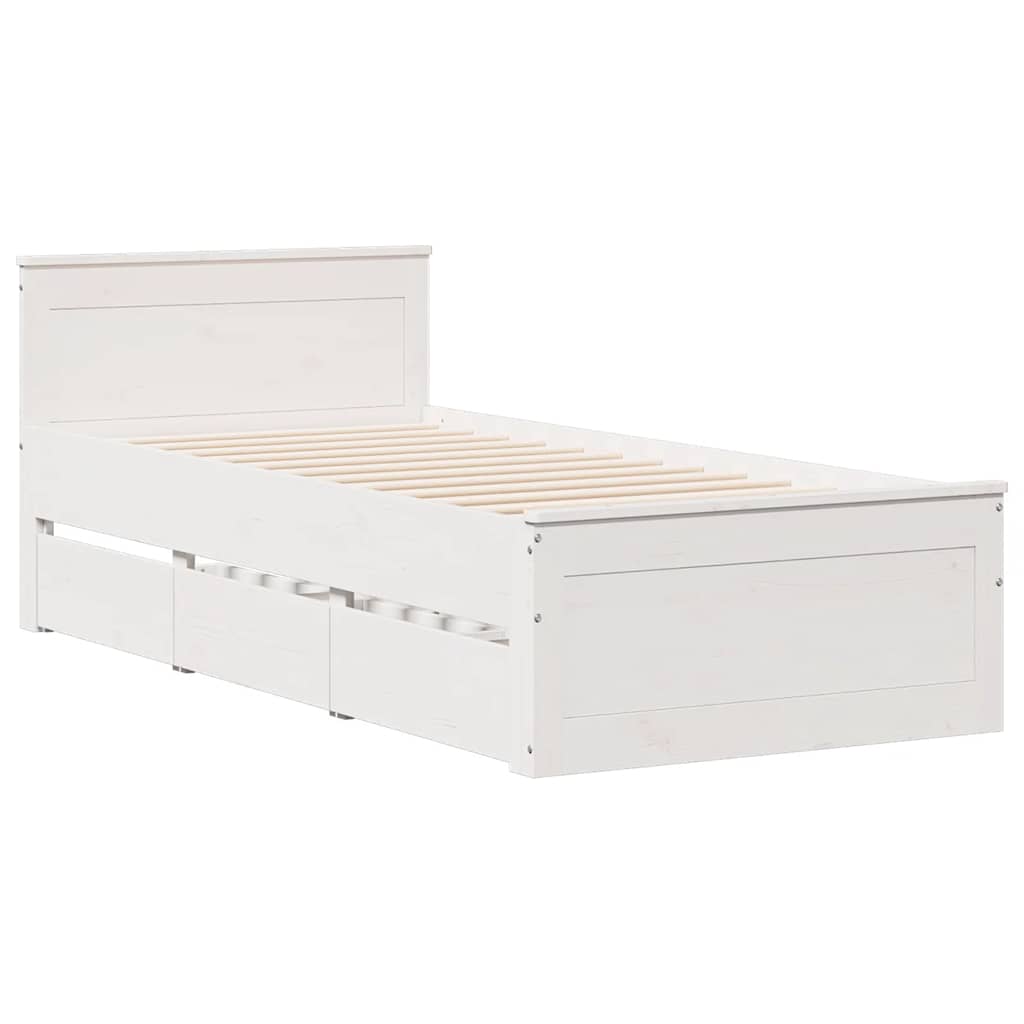 Estrutura de cama s/ colchão e c/ cabeceira pinho maciço branco