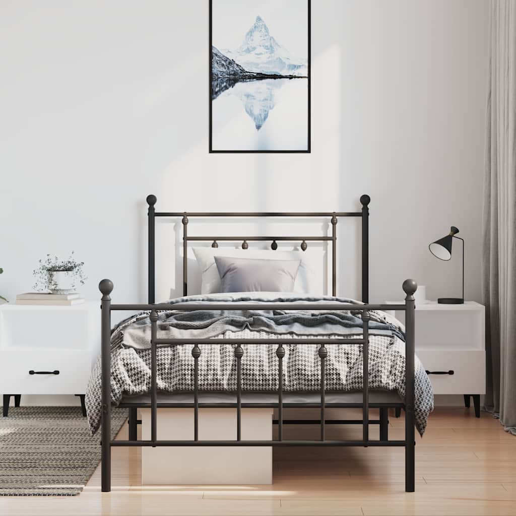 Estrutura de cama com cabeceira e pés 100x200 cm metal preto