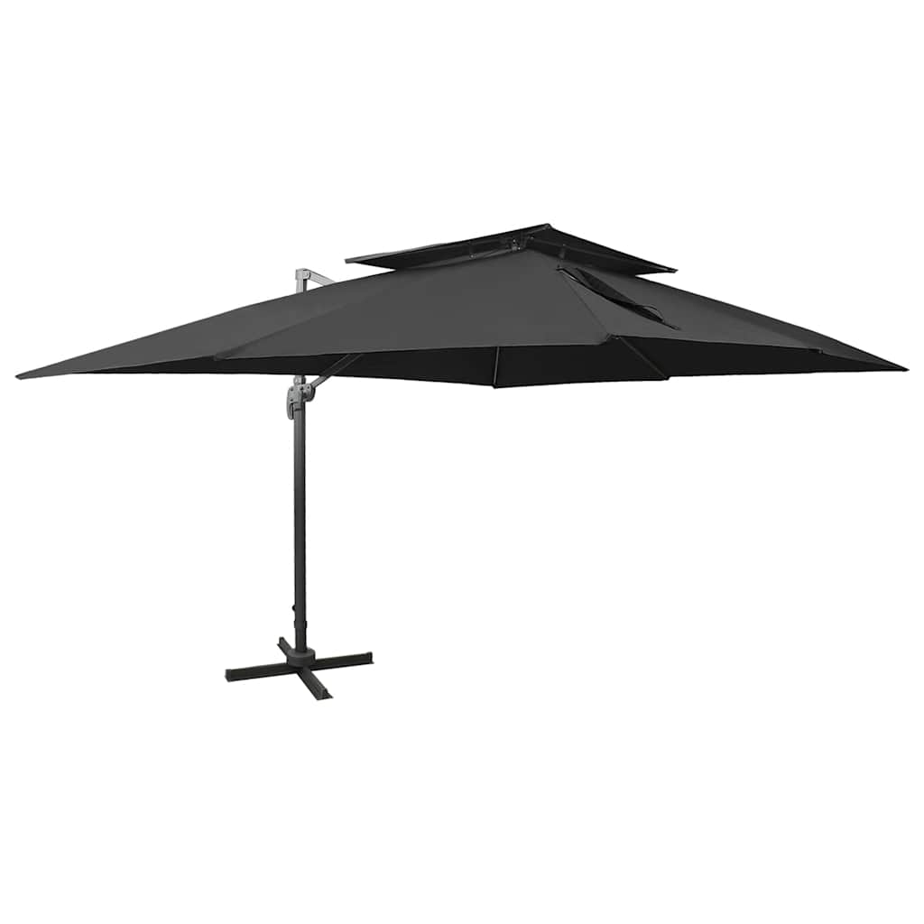Guarda-sol de jardim cantilever com tampo duplo preto 400x300 cm