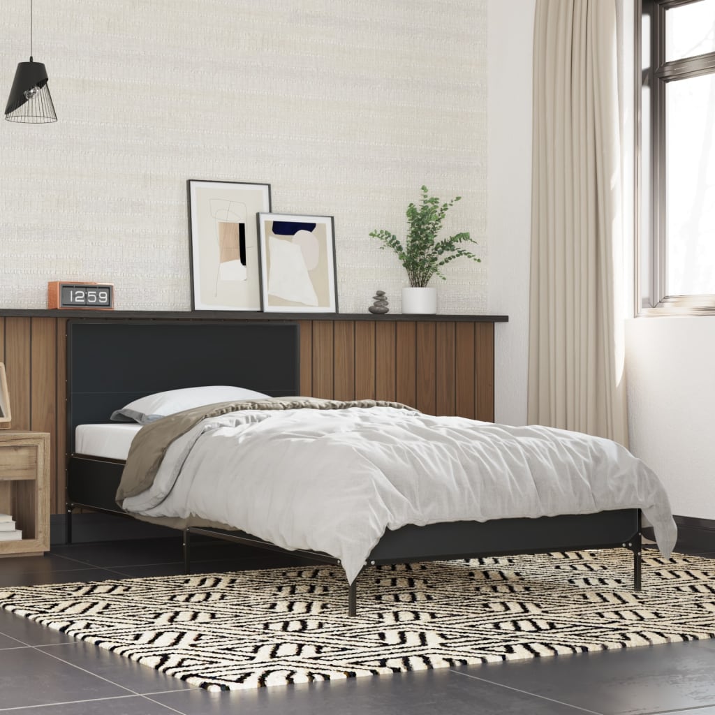 Estrutura de cama 75x190 cm derivados de madeira e metal preto