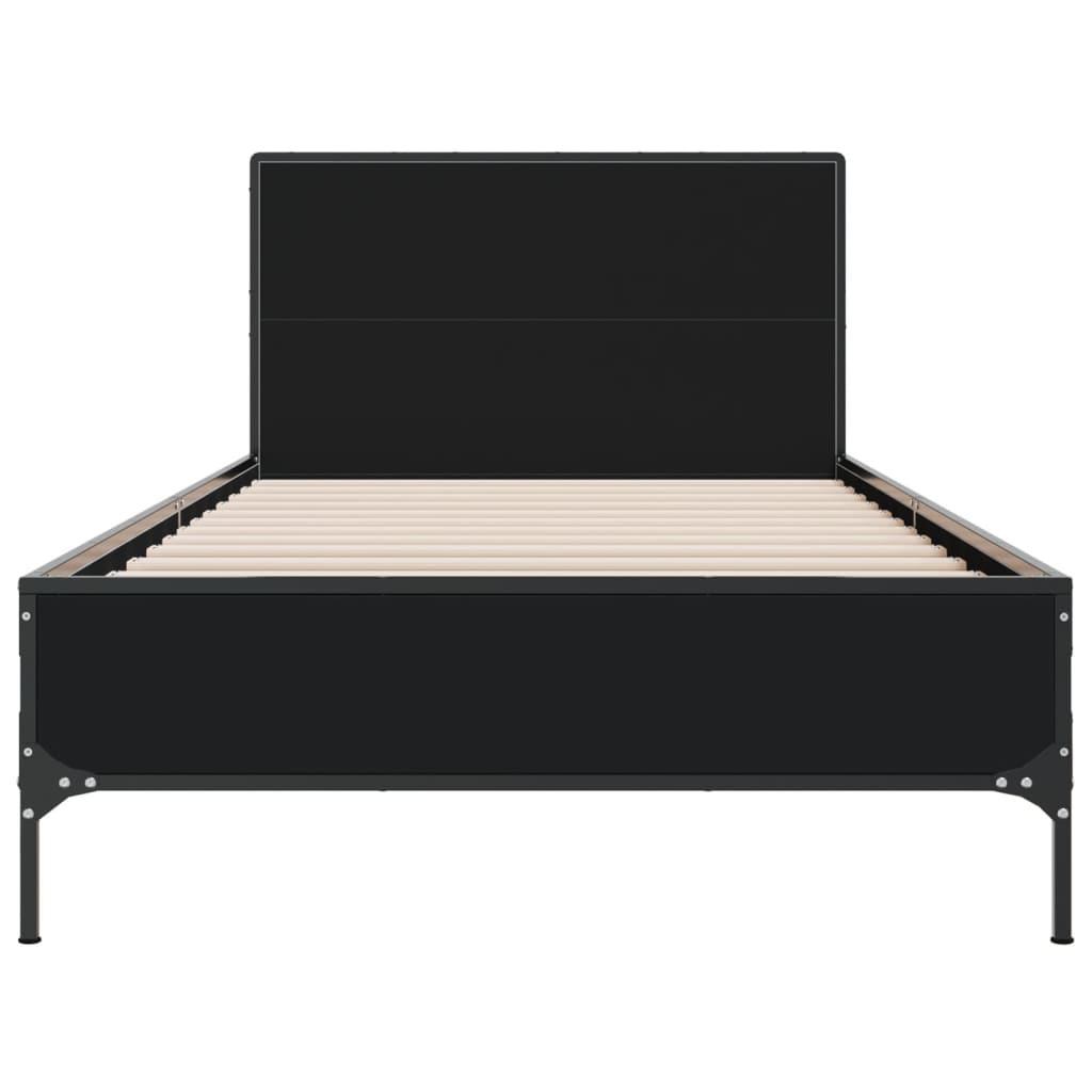 Estrutura de cama 75x190 cm derivados de madeira e metal preto