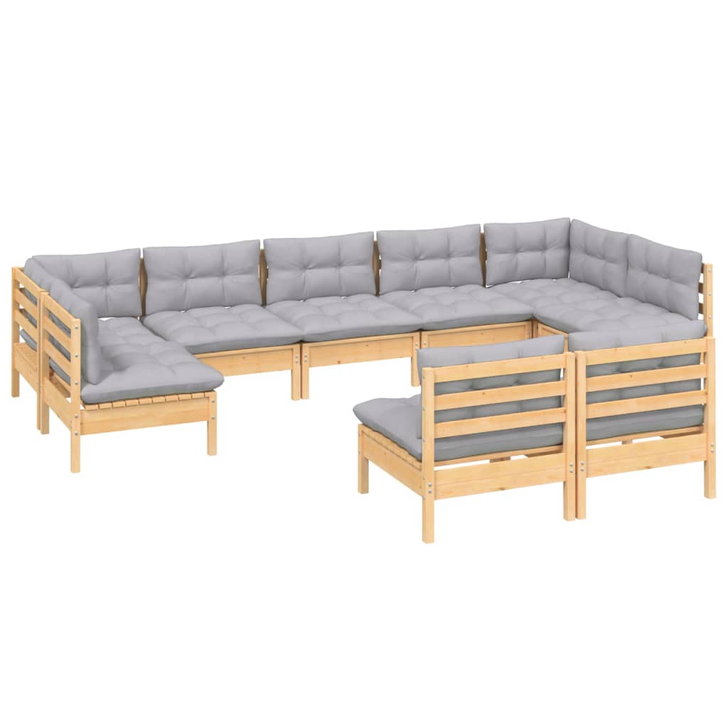 9 Pcs conjunto lounge de jardim + almofadões cinza pinho maciço