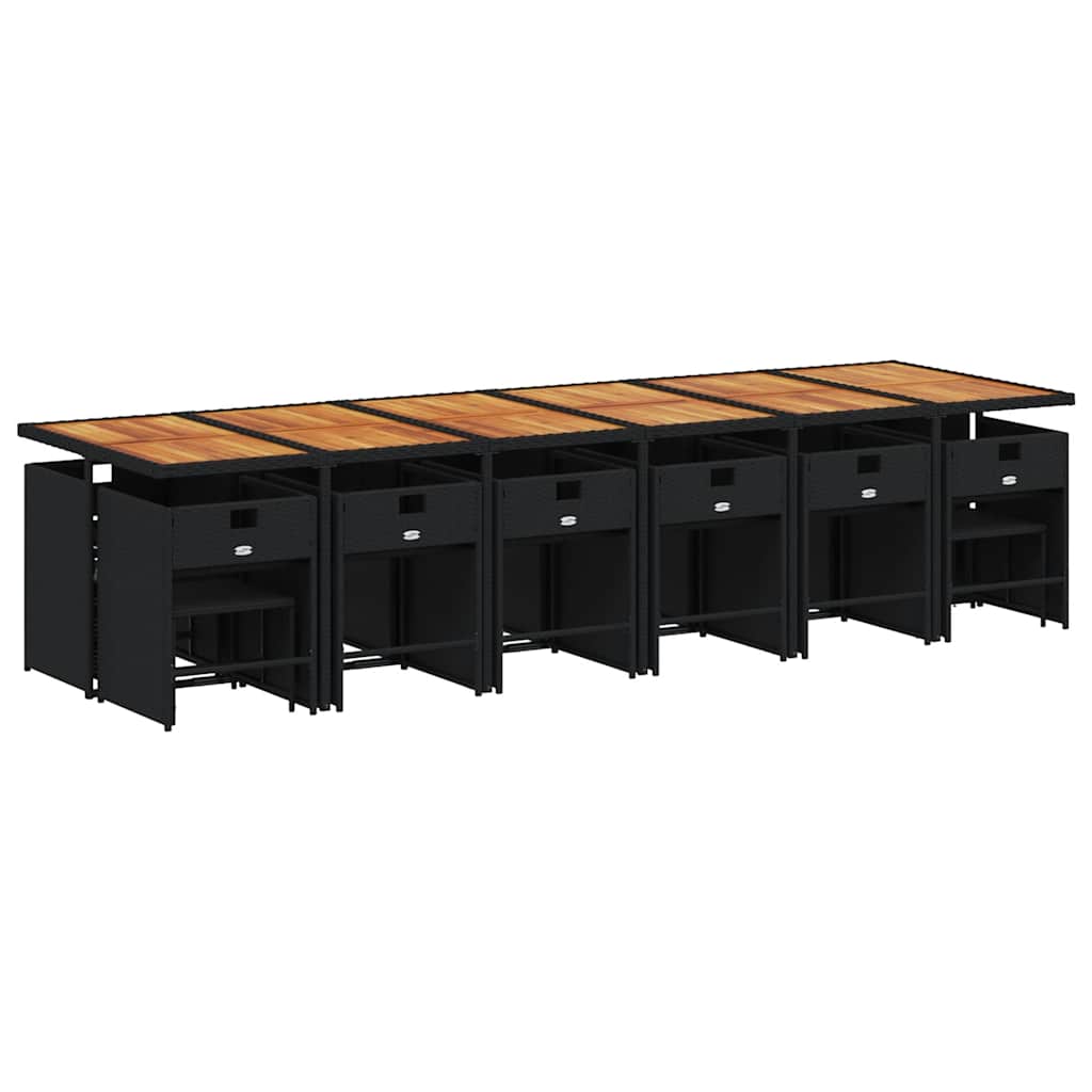 17 Pcs conjunto de jantar p/ jardim c/ almofadões vime PE preto