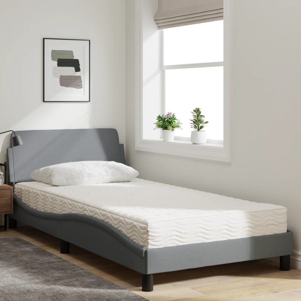 Cama com colchão dover 100x200 cm tecido cinzento-claro