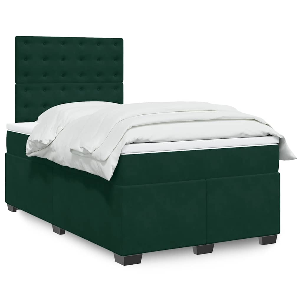 Cama boxspring com colchão 120x200 cm veludo verde-escuro