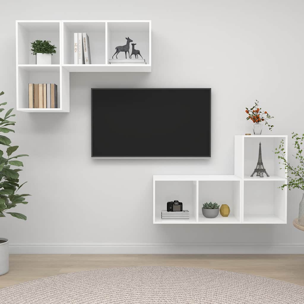 Armários de parede para TV 4 pcs derivados de madeira branco