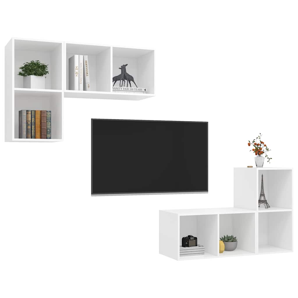 Armários de parede para TV 4 pcs derivados de madeira branco