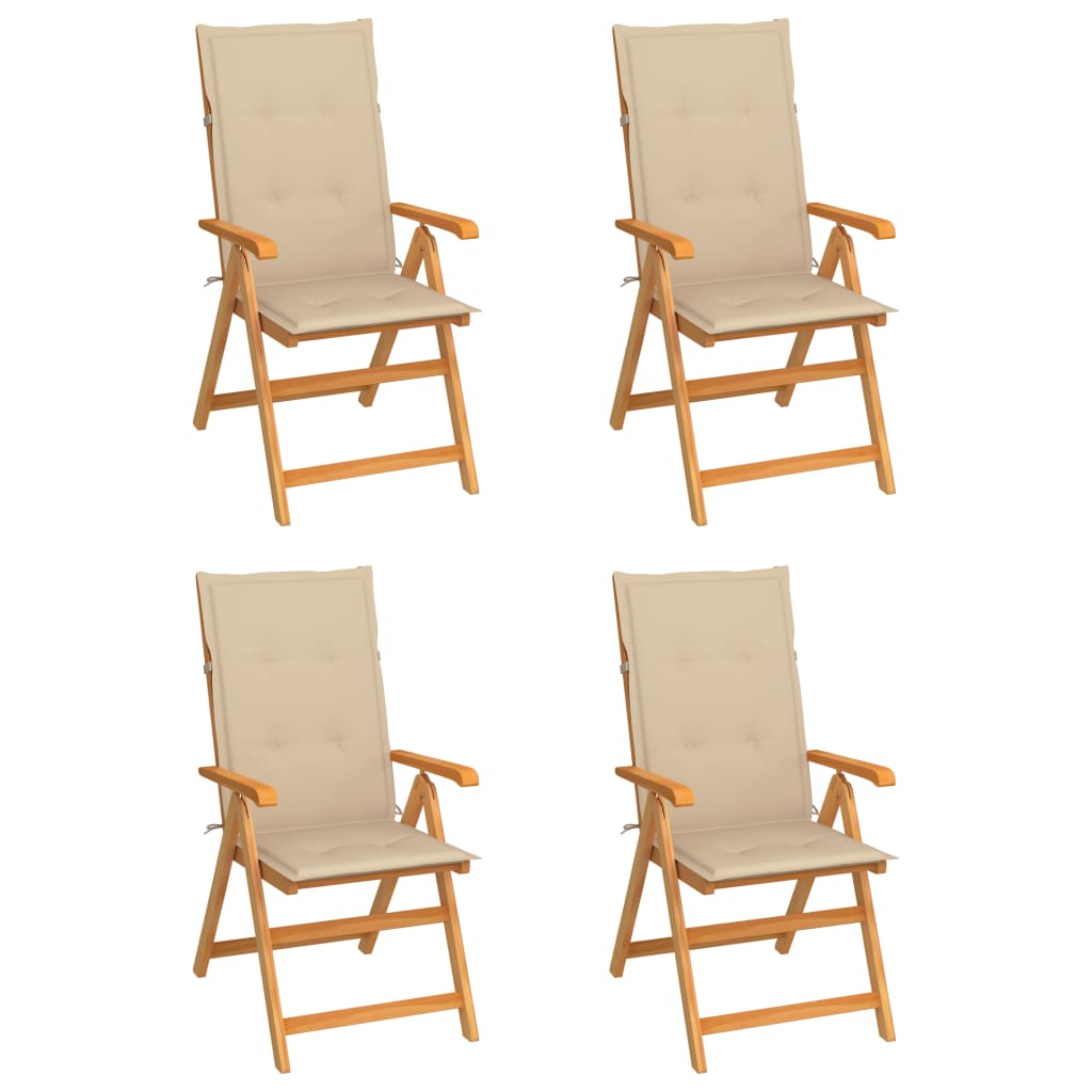 Cadeiras de jardim c/ almofadões bege 4 pcs teca maciça